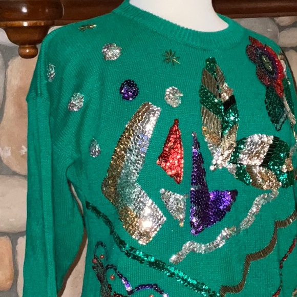 Western Collection Ramie & Cotton Sequined Crew Neck Sweater Medium - Picture 6 of 15